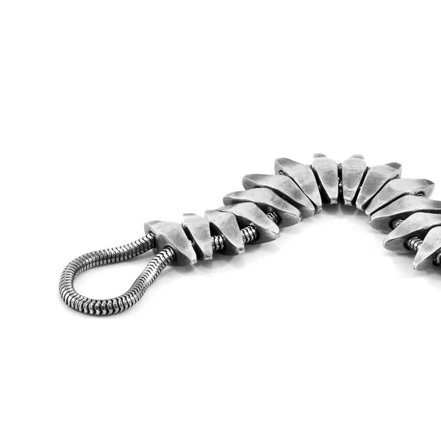 Coal Black Delta Anchor Maxi Silver and Braided Leather Bracelet