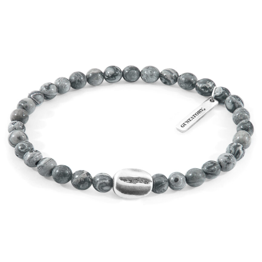 Grey Jasper GUSTATORY Coffee Bean Silver and Stone Bracelet