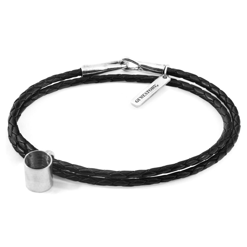 Midnight Black GUSTATORY Coffee Mug Silver and Braided Leather Bracelet