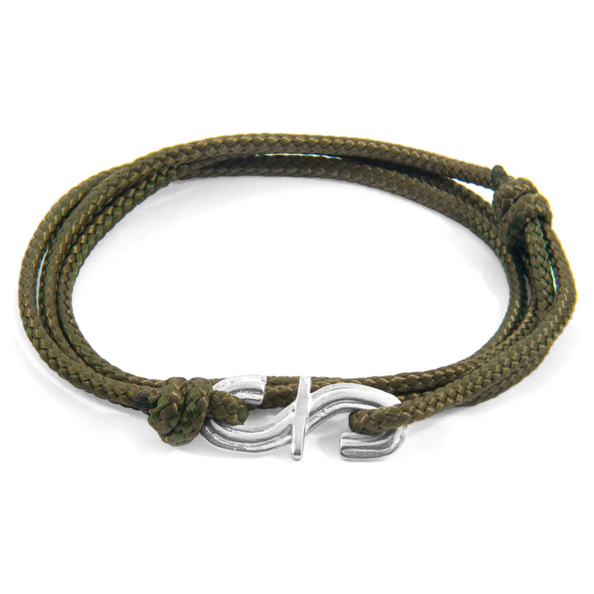 Khaki Green Mr Shaw Signature Silver and Rope Bracelet