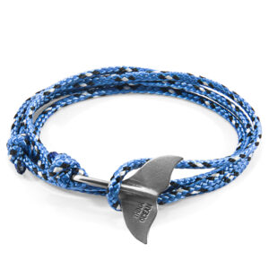 Blue Think Ocean Big Whale Silver and Rope Bracelet