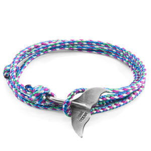 Multicoloured Think Ocean Big Whale Silver and Rope Bracelet