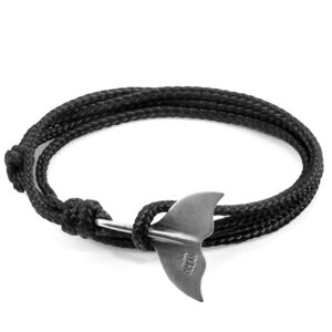 Black Think Ocean Big Whale Silver and Rope Bracelet