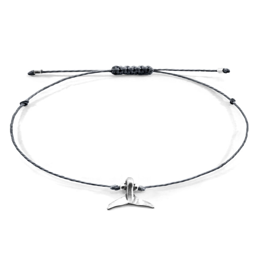 Iron Grey Think Ocean Mini Whale Silver and Rope Macrame Bracelet