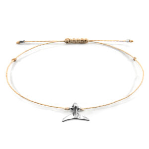 Sand Brown Think Ocean Mini Whale Silver and Rope Macrame Bracelet