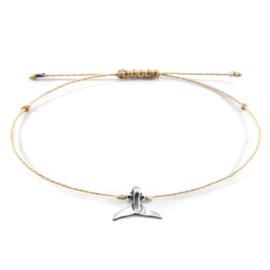 Sand Brown Think Ocean Mini Whale Silver and Rope Macrame Bracelet