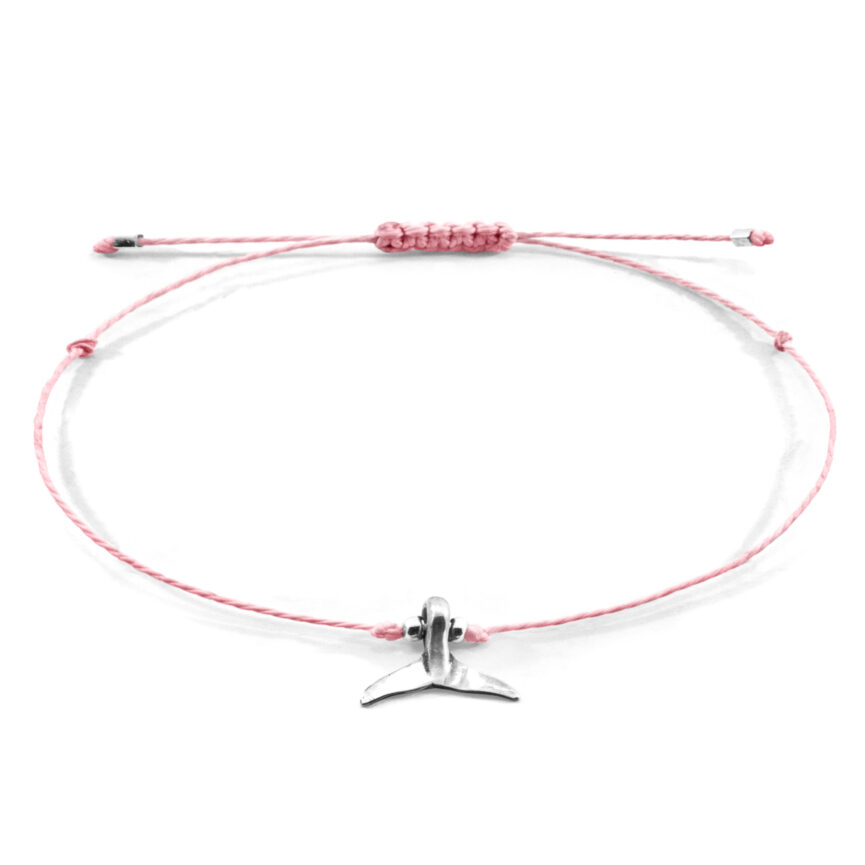 Pink Think Ocean Mini Whale Silver and Rope Macrame Bracelet