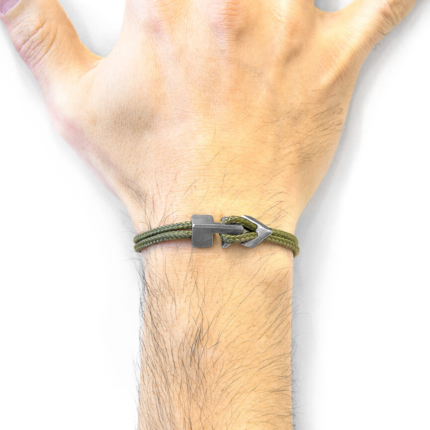 Khaki Green Brixham Silver and Rope Bracelet