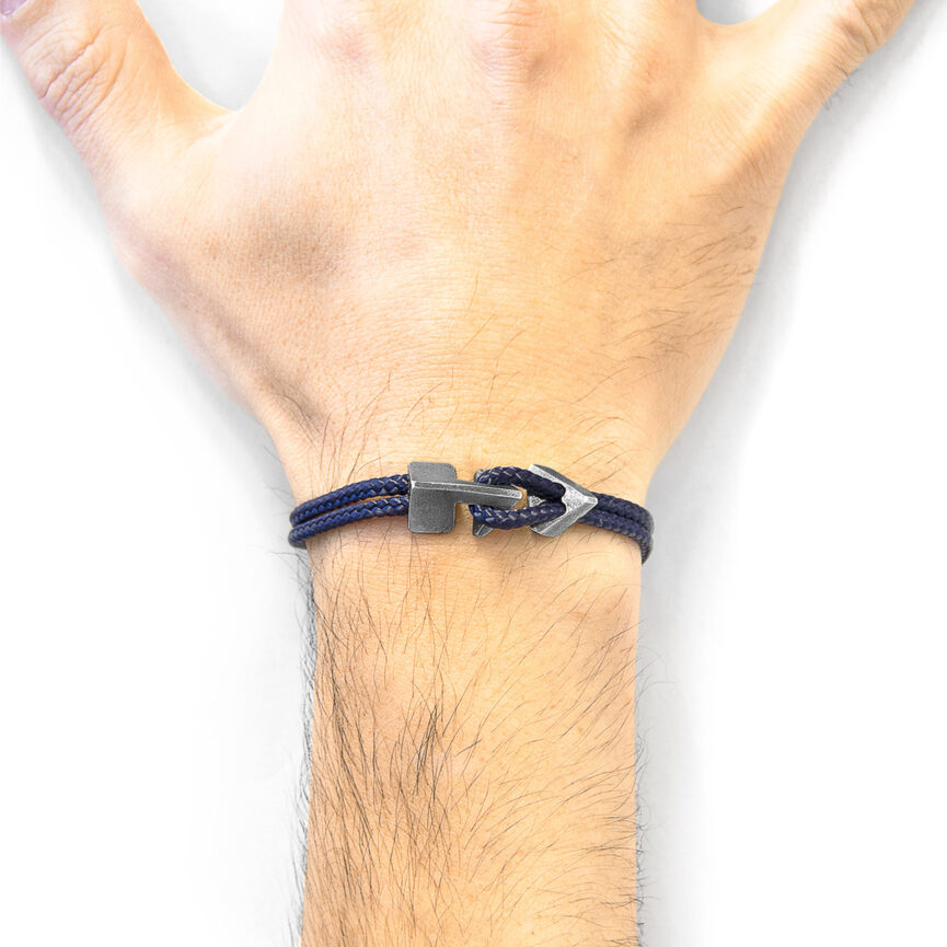 Navy Blue Brixham Silver and Rope Bracelet