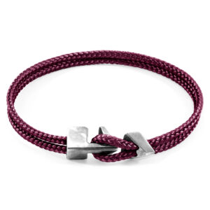 Aubergine Purple Brixham Silver and Rope Bracelet