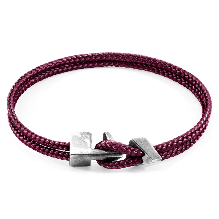 Aubergine Purple Brixham Silver and Rope Bracelet