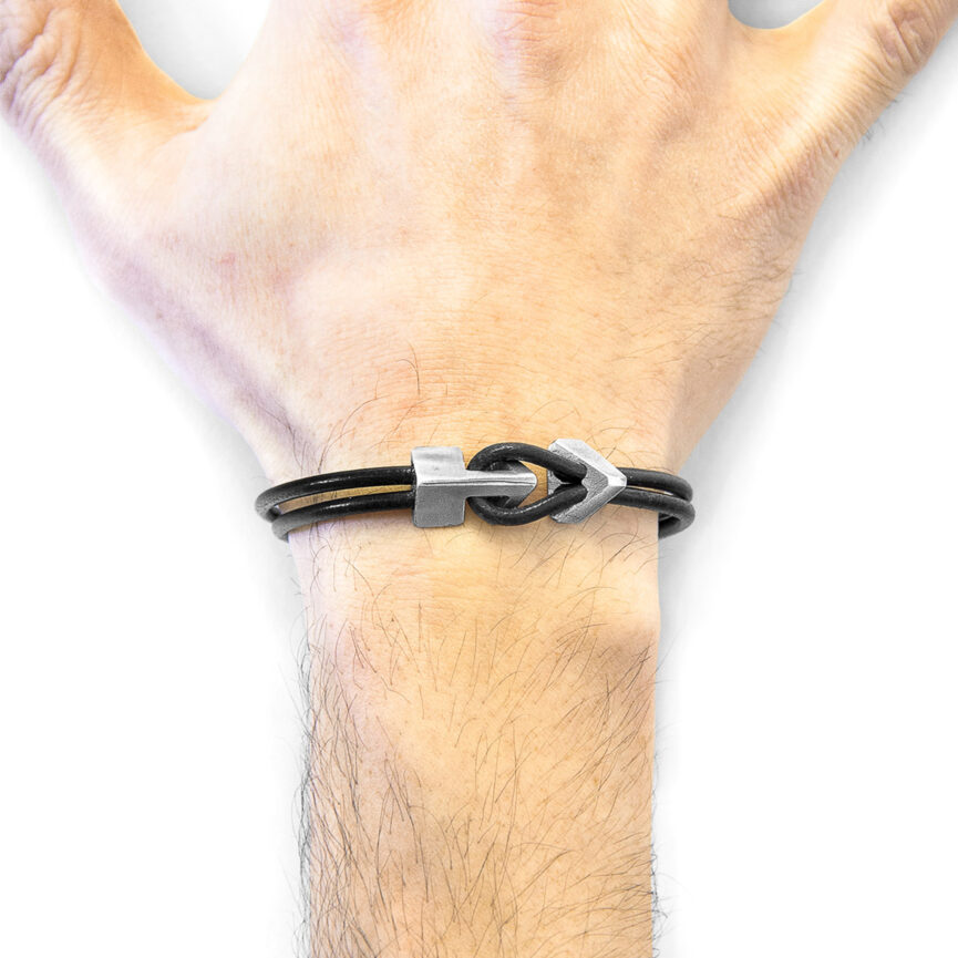 Raven Black Brixham Silver and Round Leather Bracelet