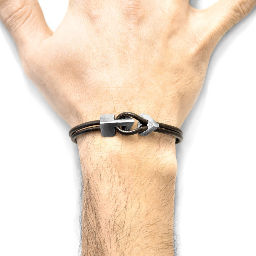 Mocha Brown Brixham Silver and Round Leather Bracelet