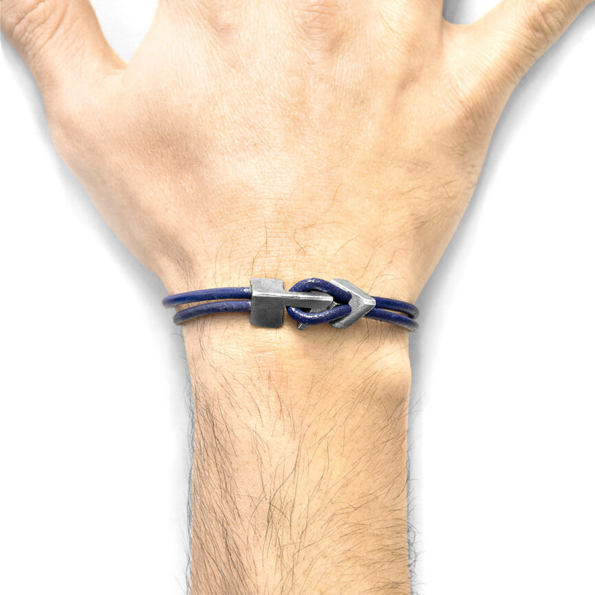 Azure Blue Brixham Silver and Round Leather Bracelet