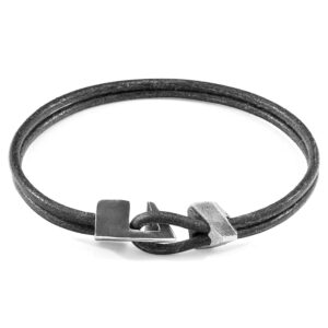 Shadow Grey Brixham Silver and Round Leather Bracelet