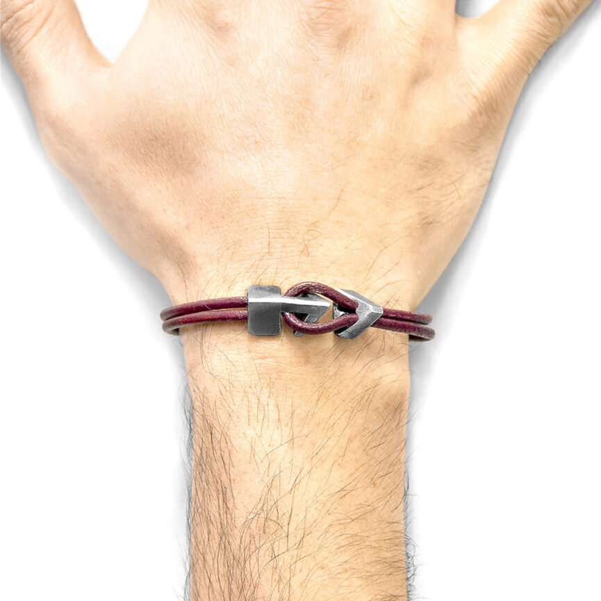 Bordeaux Red Brixham Silver and Round Leather Bracelet
