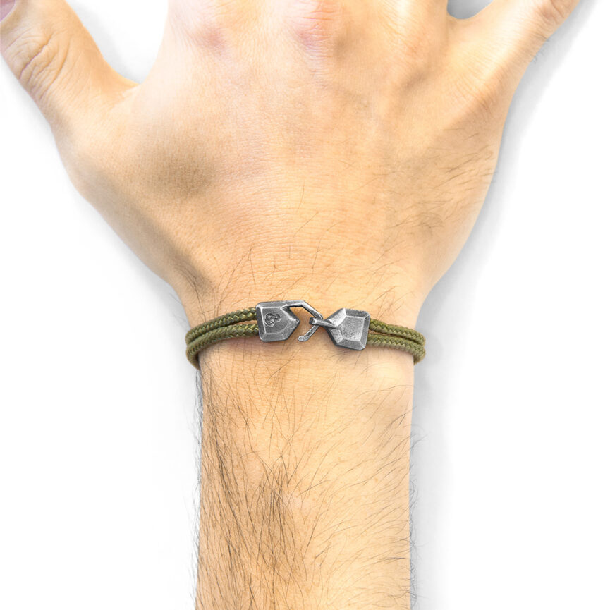 Khaki Green Cromer Silver and Rope Bracelet