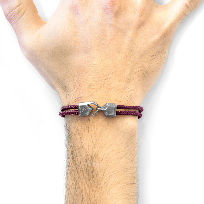 Aubergine Purple Cromer Silver and Rope Bracelet