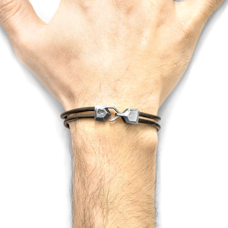 Mocha Brown Cromer Silver and Round Leather Bracelet