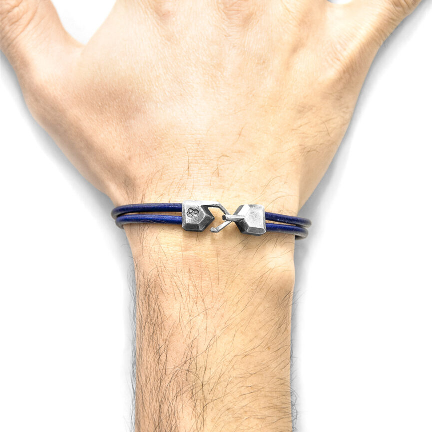 Azure Blue Cromer Silver and Round Leather Bracelet