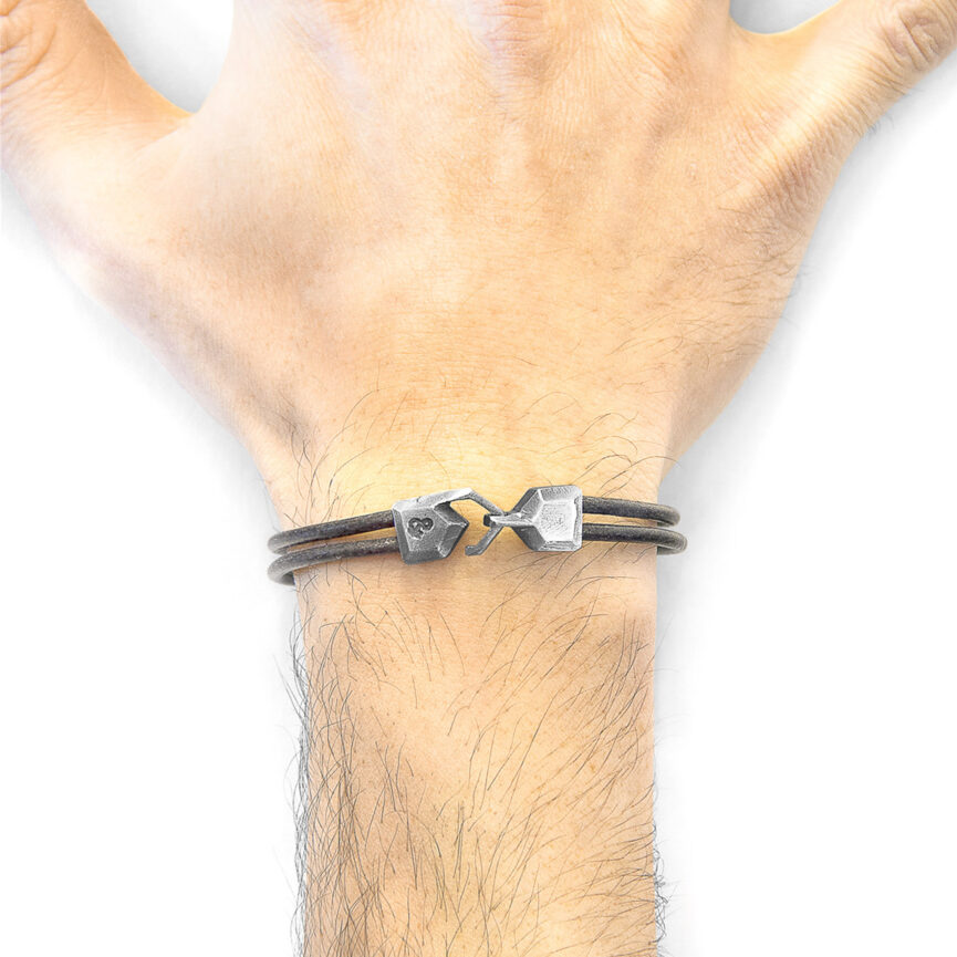 Shadow Grey Cromer Silver and Round Leather Bracelet