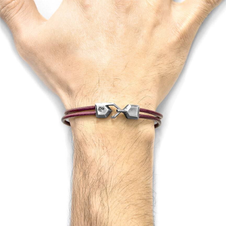 Bordeaux Red Cromer Silver and Round Leather Bracelet