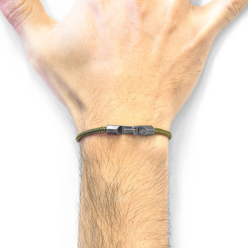 Khaki Green Talbot Silver and Rope Bracelet