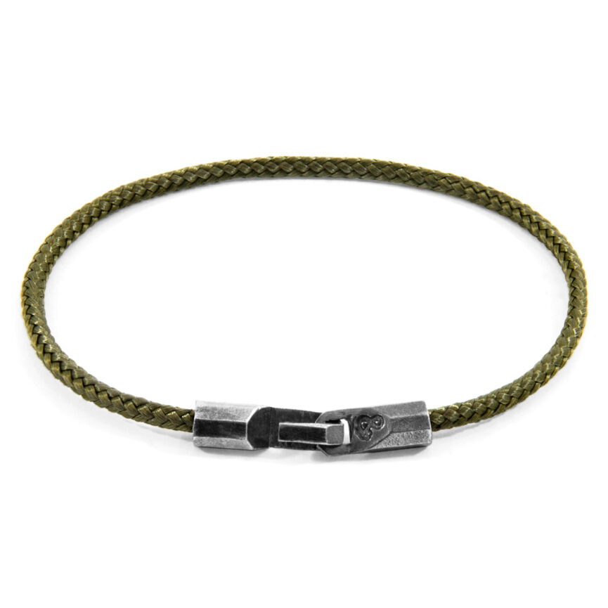 Khaki Green Talbot Silver and Rope Bracelet