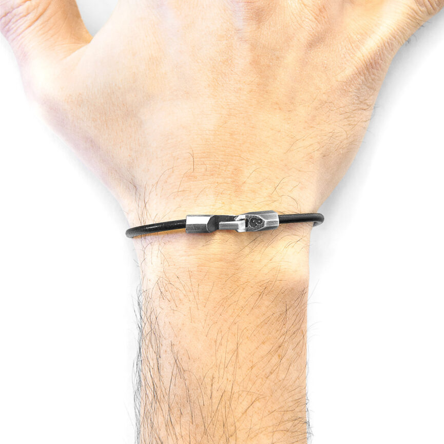 Raven Black Talbot Silver and Round Leather Bracelet