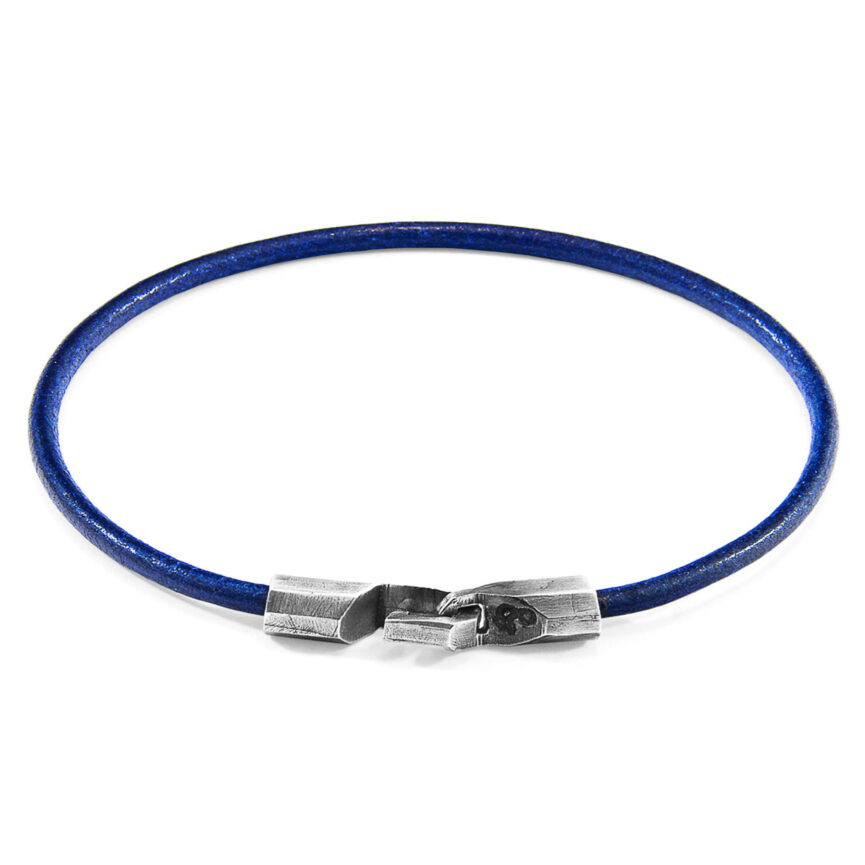 Azure Blue Talbot Silver and Round Leather Bracelet