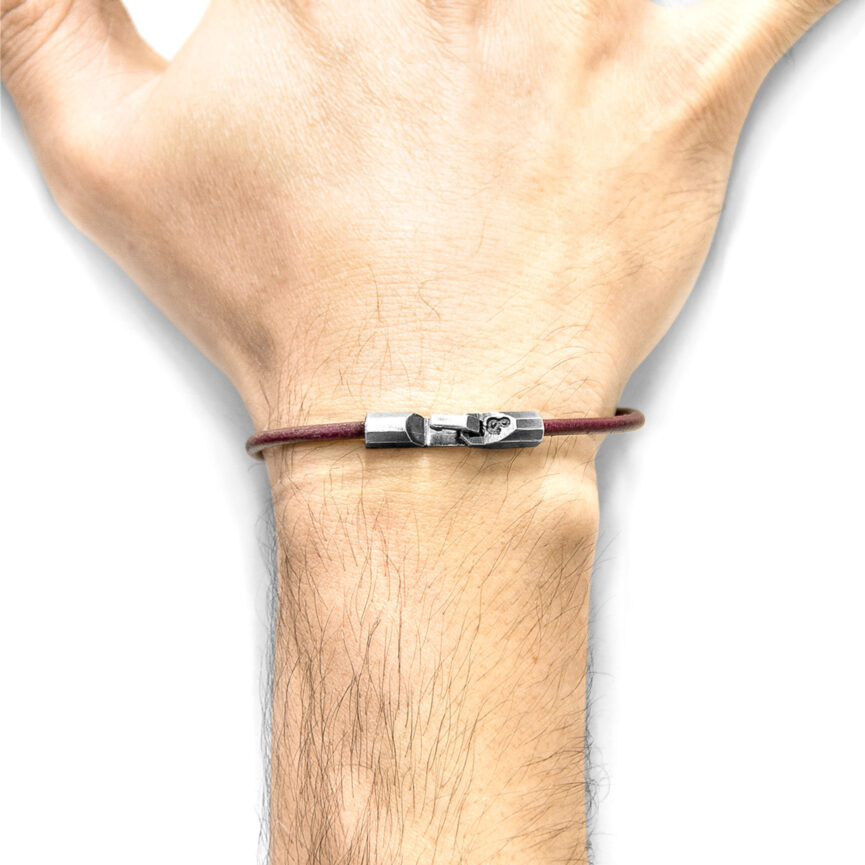 Bordeaux Red Talbot Silver and Round Leather Bracelet