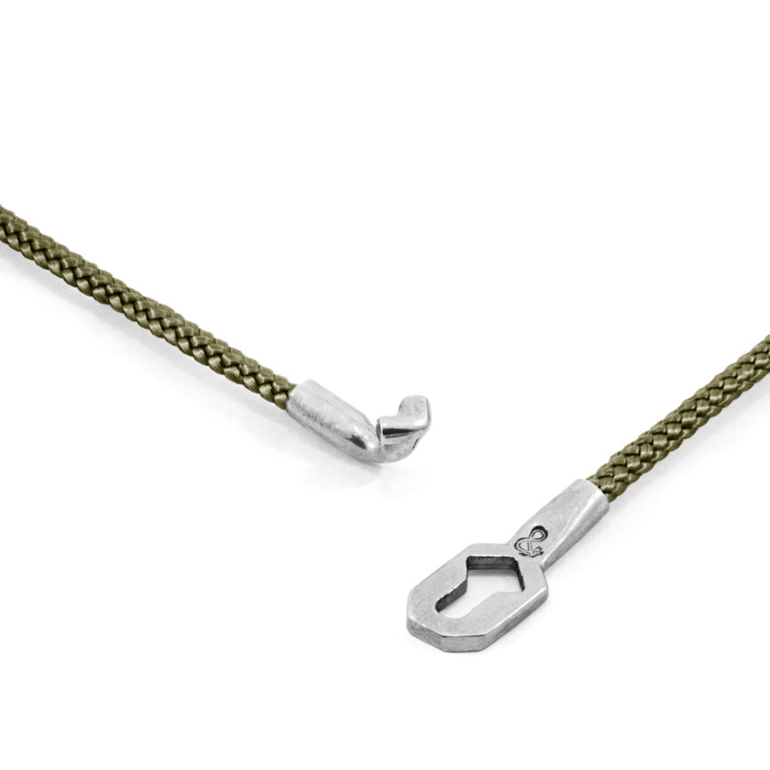 Khaki Green Tenby Silver and Rope Bracelet