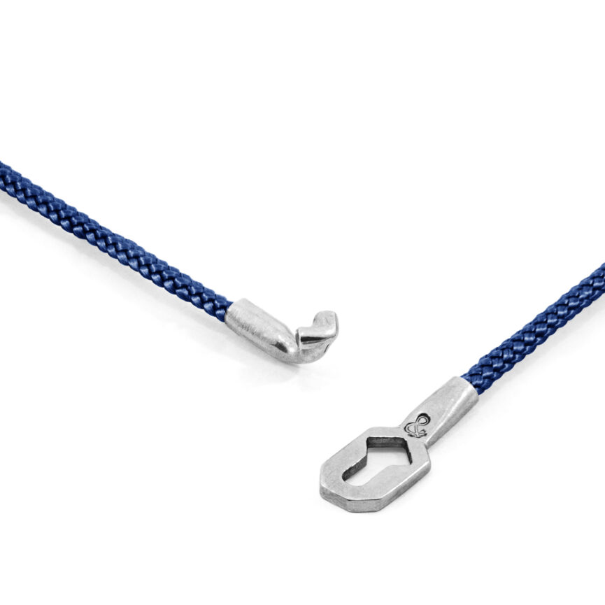 Navy Blue Tenby Silver and Rope Bracelet