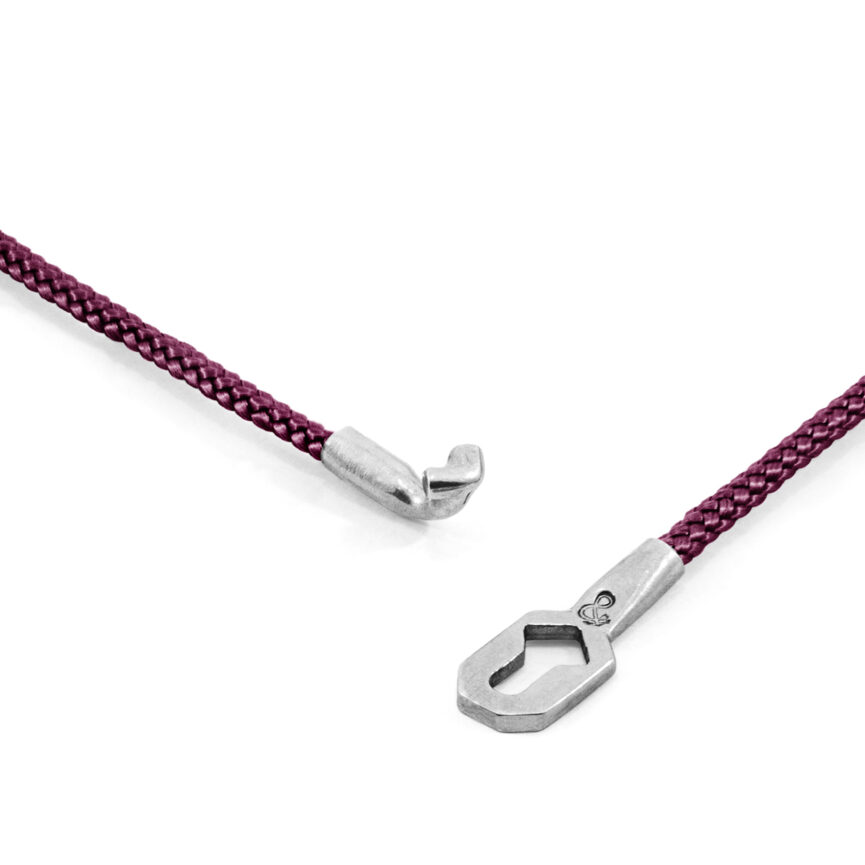 Aubergine Purple Tenby Silver and Rope Bracelet