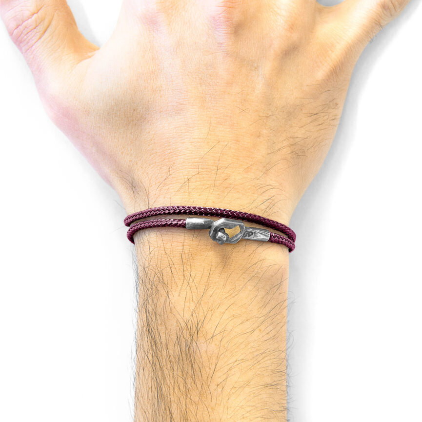 Aubergine Purple Tenby Silver and Rope Bracelet