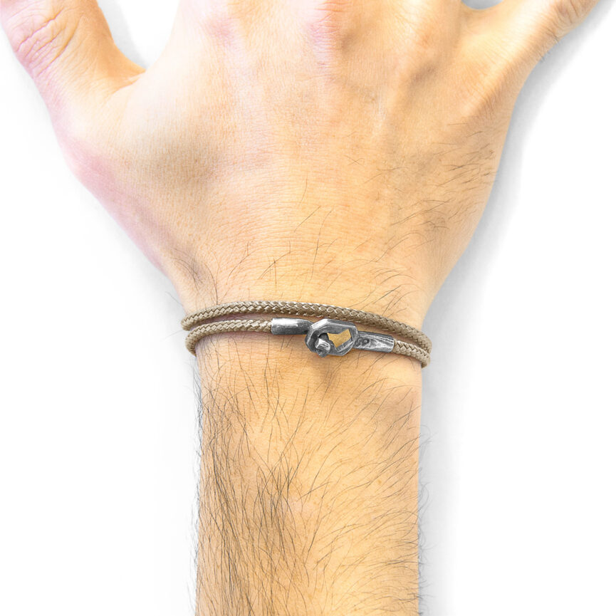 Sand Brown Tenby Silver and Rope Bracelet