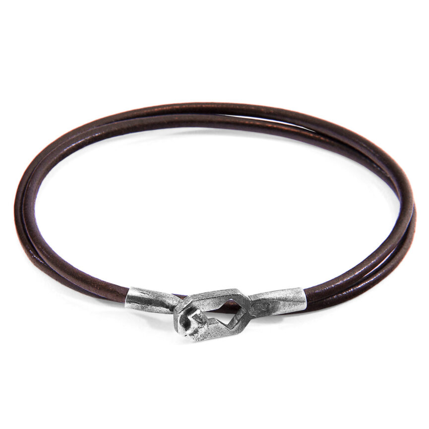 Mocha Brown Tenby Silver and Round Leather Bracelet