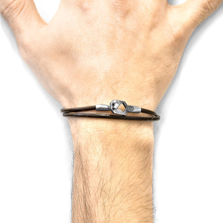 Mocha Brown Tenby Silver and Round Leather Bracelet