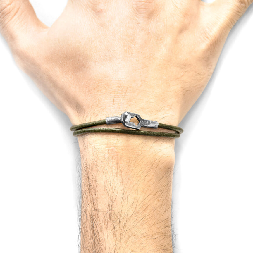 Racing Green Tenby Silver and Round Leather Bracelet