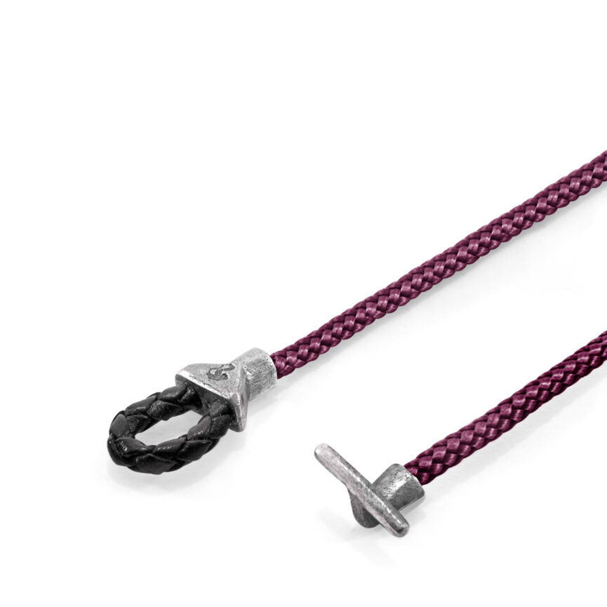 Aubergine Purple Cullen Silver and Rope Bracelet