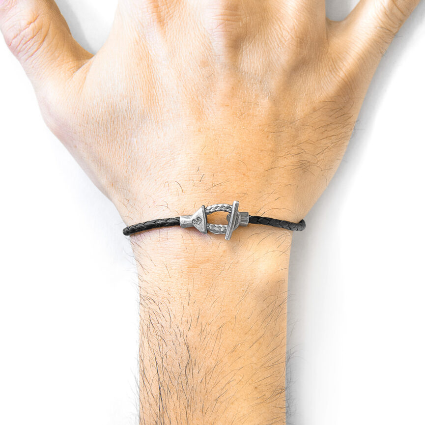 Coal Black Cullen Silver and Braided Leather Bracelet