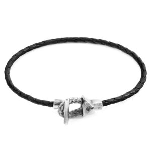 Coal Black Cullen Silver and Braided Leather Bracelet