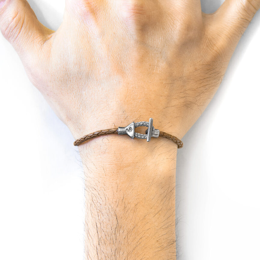 Light Brown Cullen Silver and Braided Leather Bracelet