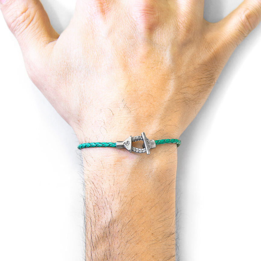 Fern Green Cullen Silver and Braided Leather Bracelet