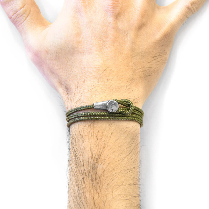 Khaki Green Dundee Silver and Rope Bracelet