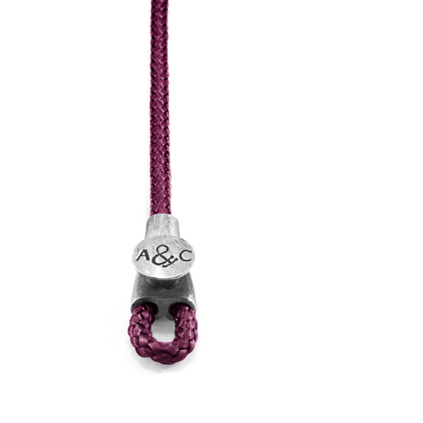 Aubergine Purple Dundee Silver and Rope Bracelet