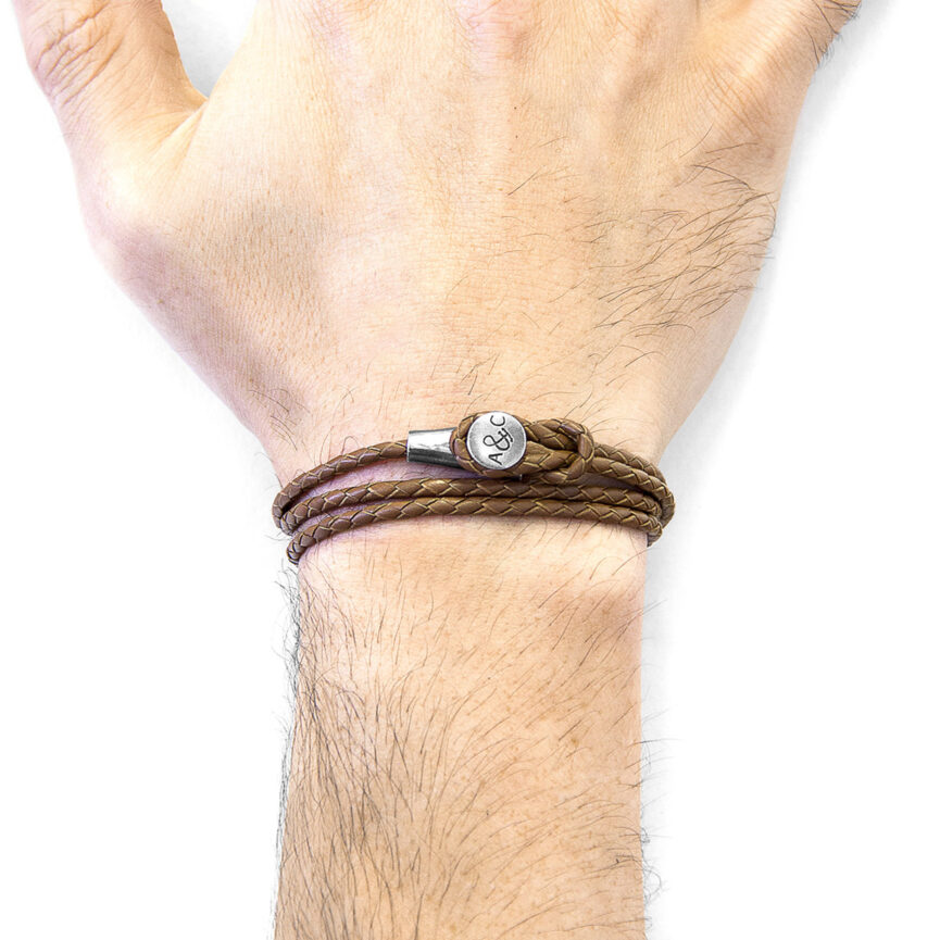 Light Brown Dundee Silver and Braided Leather Bracelet