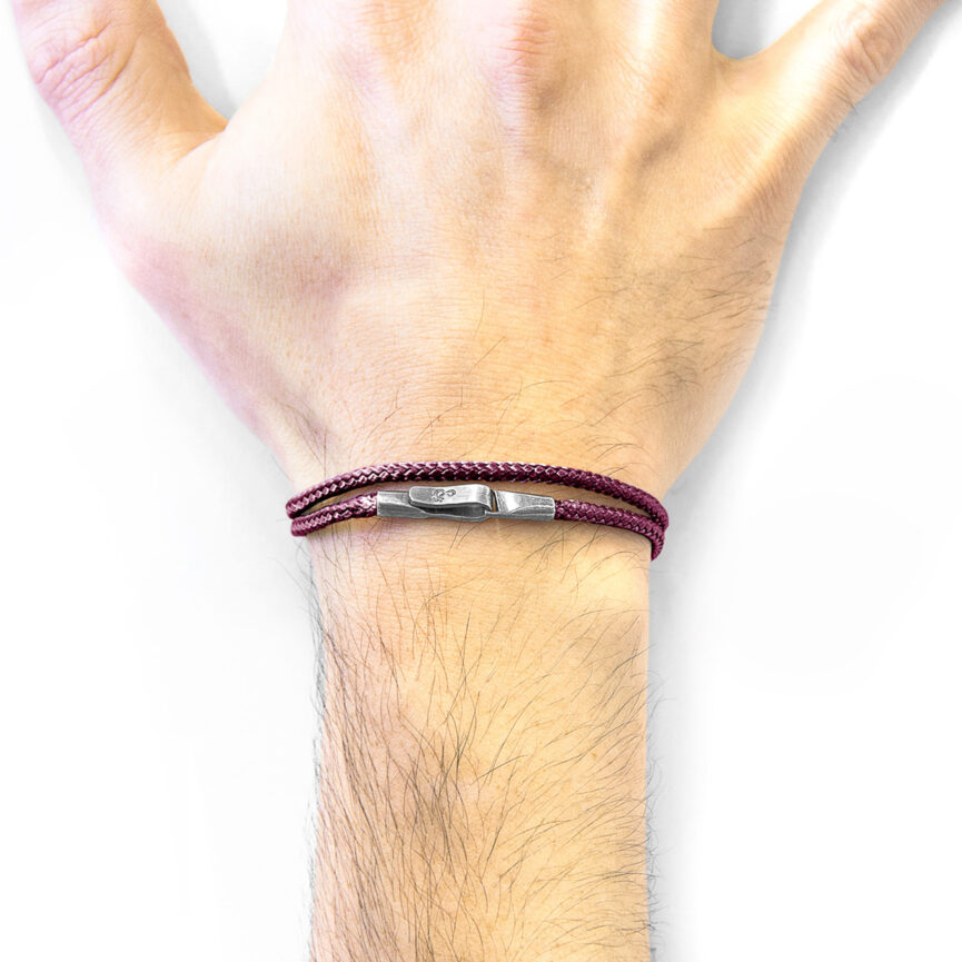 Aubergine Purple Liverpool Silver and Rope Bracelet