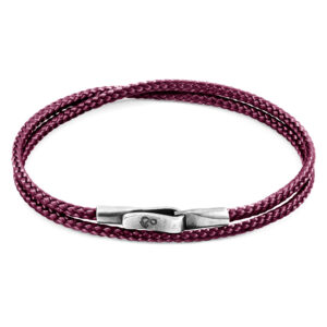 Aubergine Purple Liverpool Silver and Rope Bracelet