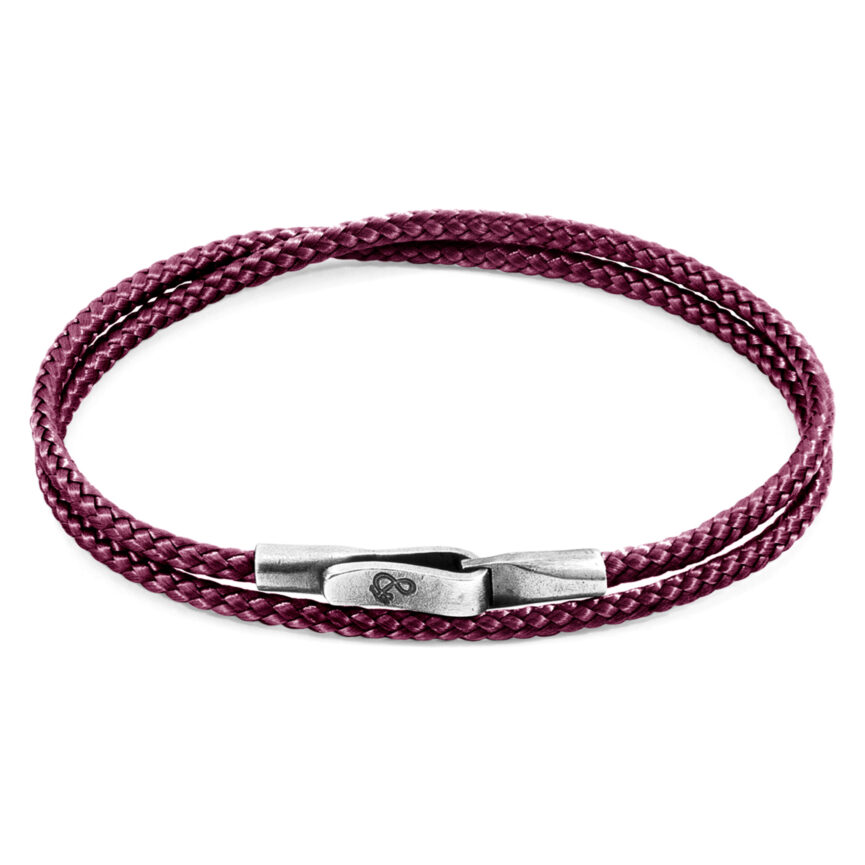 Aubergine Purple Liverpool Silver and Rope Bracelet